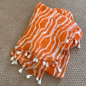 Ann Taylor geometric Pom Pom fringe scarf
